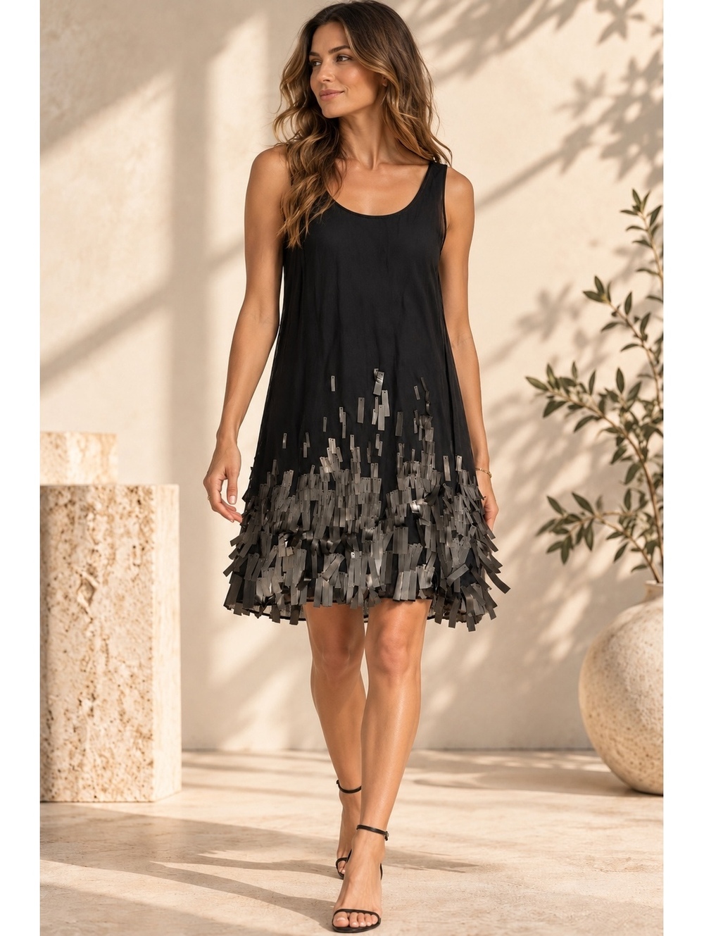 Diane von Furstenberg Black Embellished Shift Dress